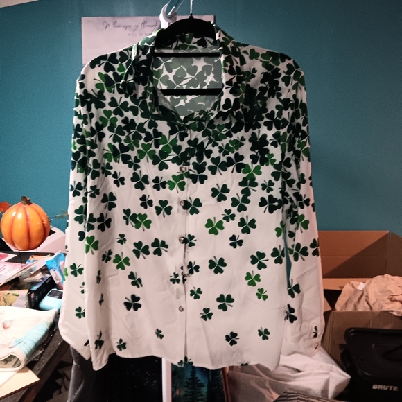 Tops - Green Shamrocks and White Women's Top Worn Once